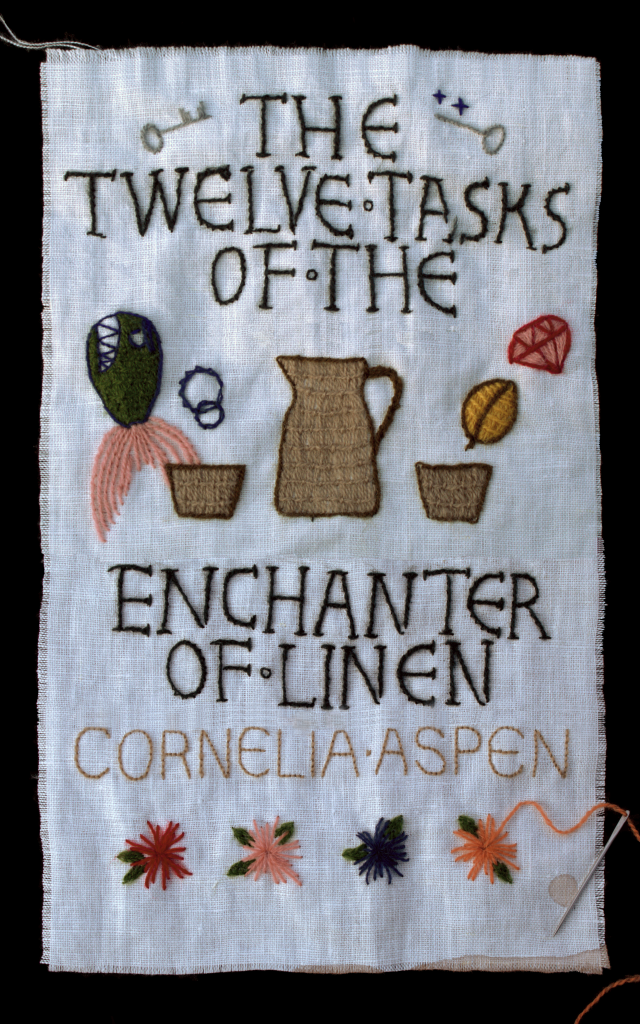 Embroidered cover of The Twelve Tasks of the Enchanter of Linen. Cover description available in book and free sample.